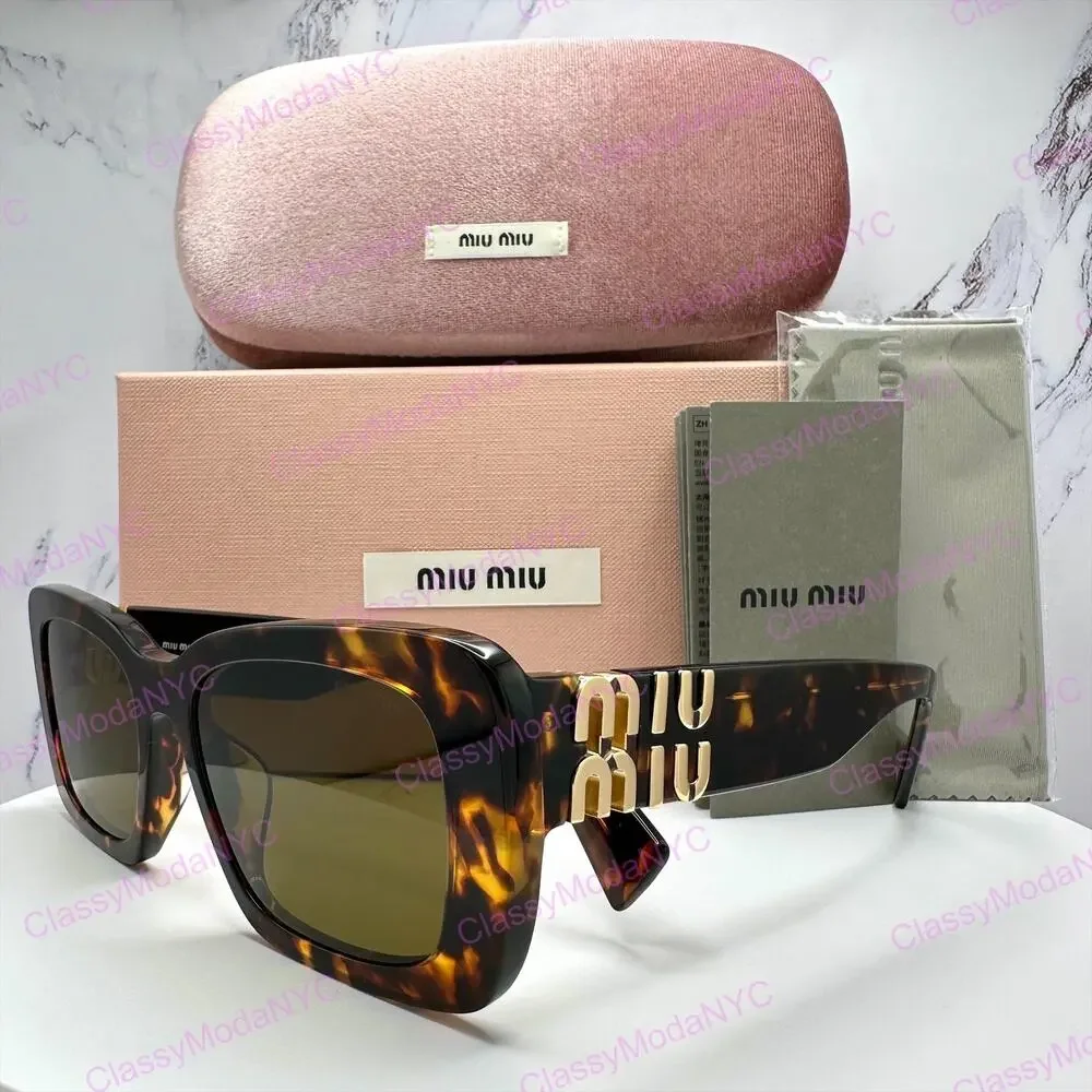 New MIU MIU Sunglasses Brown Tortoise Acetate Gold Metal Logo Italy Authentic